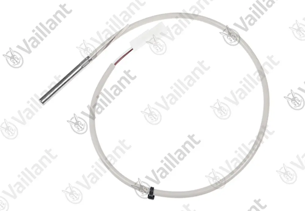 Temperatursensor von Vaillant mit einem metallischen Ende und Kabeln, geeignet für den Einsatz in Solarthermie-Anlagen.